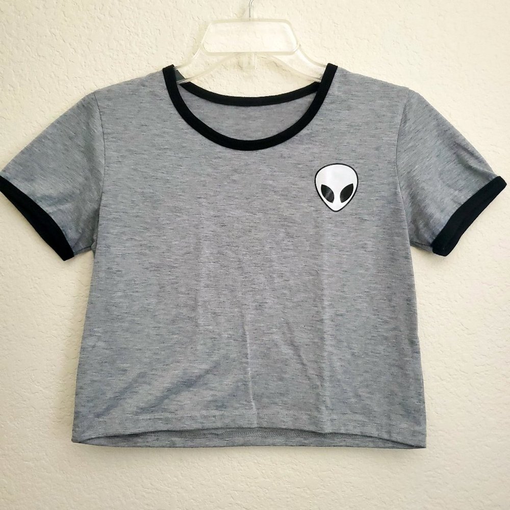 Grey Alien Head Crop Top